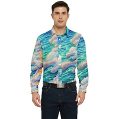 Waves At The Ocean s Edge Men s Long Sleeve Pocket Shirt  by GardenOfOphir