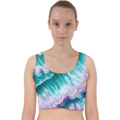 Summer Waves In Pink Iii Velvet Racer Back Crop Top