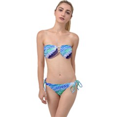 Blue Wave Ii Twist Bandeau Bikini Set by GardenOfOphir