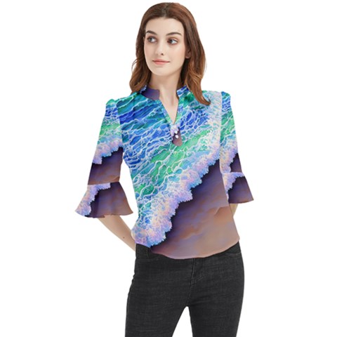 Blue Wave Ii Loose Horn Sleeve Chiffon Blouse by GardenOfOphir