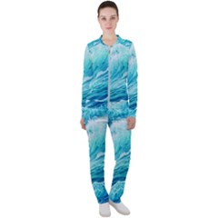 Blue Ocean Wave Watercolor Ii Casual Jacket And Pants Set by GardenOfOphir