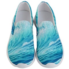 Blue Ocean Wave Watercolor Ii Men s Lightweight Slip Ons