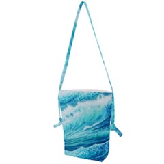 Blue Ocean Wave Watercolor Ii Folding Shoulder Bag by GardenOfOphir