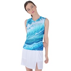 Blue Ocean Wave Watercolor Ii Women s Sleeveless Sports Top by GardenOfOphir