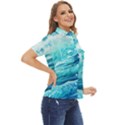 Blue Ocean Wave Watercolor Ii Women s Short Sleeve Double Pocket Shirt View2
