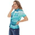 Blue Ocean Wave Watercolor Ii Women s Short Sleeve Double Pocket Shirt View3
