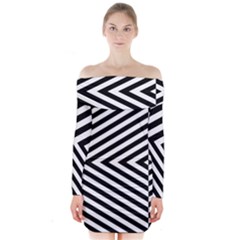 Abstract Lines Pattern Art Design Background Long Sleeve Off Shoulder Dress