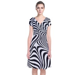 Pattern Geometric Lines Shapes Design Art Short Sleeve Front Wrap Dress