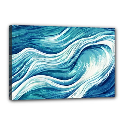 Abstract Blue Ocean Waves Canvas 18  X 12  (stretched) by GardenOfOphir