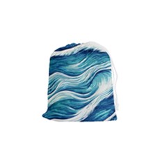 Abstract Blue Ocean Waves Drawstring Pouch (small) by GardenOfOphir