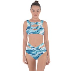 Abstract Blue Ocean Waves Bandaged Up Bikini Set 