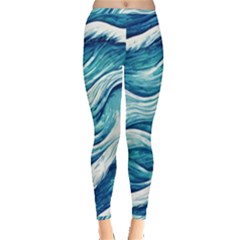 Abstract Blue Ocean Waves Inside Out Leggings by GardenOfOphir