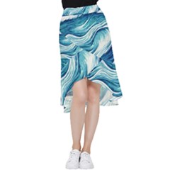 Abstract Blue Ocean Waves Frill Hi Low Chiffon Skirt by GardenOfOphir