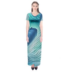 Summer Ocean Waves Short Sleeve Maxi Dress by GardenOfOphir