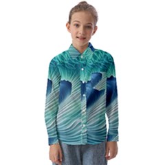 Summer Ocean Waves Kids  Long Sleeve Shirt by GardenOfOphir