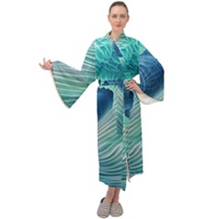 Summer Ocean Waves Maxi Velvet Kimono by GardenOfOphir