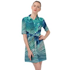 Summer Ocean Waves Belted Shirt Dress by GardenOfOphir