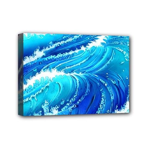 Simple Blue Ocean Wave Mini Canvas 7  X 5  (stretched) by GardenOfOphir