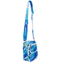 Simple Blue Ocean Wave Shoulder Strap Belt Bag by GardenOfOphir