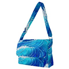 Simple Blue Ocean Wave Full Print Messenger Bag (m) by GardenOfOphir