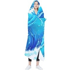 Simple Blue Ocean Wave Wearable Blanket by GardenOfOphir