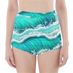 Ocean Waves Design In Pastel Colors High-waisted Bikini Bottoms