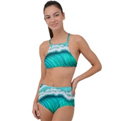 Ocean Waves Design In Pastel Colors High Waist Tankini Set by GardenOfOphir