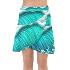 Ocean Waves Design In Pastel Colors Wrap Front Skirt by GardenOfOphir