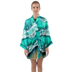 Ocean Waves Design In Pastel Colors Long Sleeve Satin Kimono by GardenOfOphir