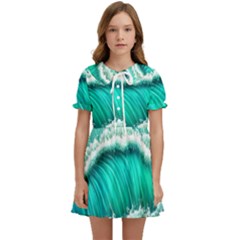 Ocean Waves Design In Pastel Colors Kids  Sweet Collar Dress by GardenOfOphir