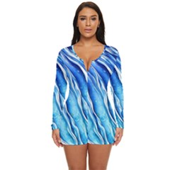 Nature Ocean Waves Long Sleeve Boyleg Swimsuit