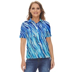 Nature Ocean Waves Women s Short Sleeve Double Pocket Shirt