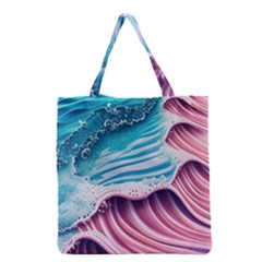 Pink Wave Crashing On The Shore Grocery Tote Bag by GardenOfOphir