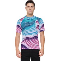 Pink Wave Crashing On The Shore Men s Short Sleeve Rash Guard by GardenOfOphir