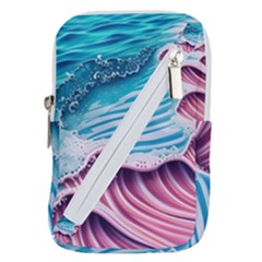 Pink Wave Crashing On The Shore Belt Pouch Bag (small) by GardenOfOphir