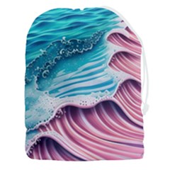 Pink Wave Crashing On The Shore Drawstring Pouch (3xl) by GardenOfOphir