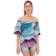 Pink Wave Crashing On The Shore Off Shoulder Short Sleeve Top by GardenOfOphir