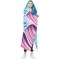 Pink Wave Crashing On The Shore Wearable Blanket by GardenOfOphir