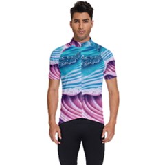 Pink Wave Crashing On The Shore Men s Short Sleeve Cycling Jersey by GardenOfOphir