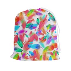Feathers Pattern Background Colorful Plumage Drawstring Pouch (2xl)
