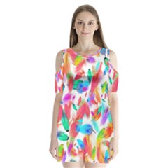 Feathers Pattern Background Colorful Plumage Shoulder Cutout Velvet One Piece by Ravend