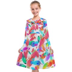 Feathers Pattern Background Colorful Plumage Kids  Midi Sailor Dress by Ravend