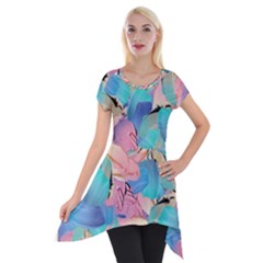 Painting Watercolor Abstract Design Artistic Ink Short Sleeve Side Drop Tunic