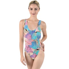 Painting Watercolor Abstract Design Artistic Ink High Leg Strappy Swimsuit by Ravend