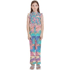 Painting Watercolor Abstract Design Artistic Ink Kids  Sleeveless Ruffle Edge Band Collar Chiffon One Piece by Ravend