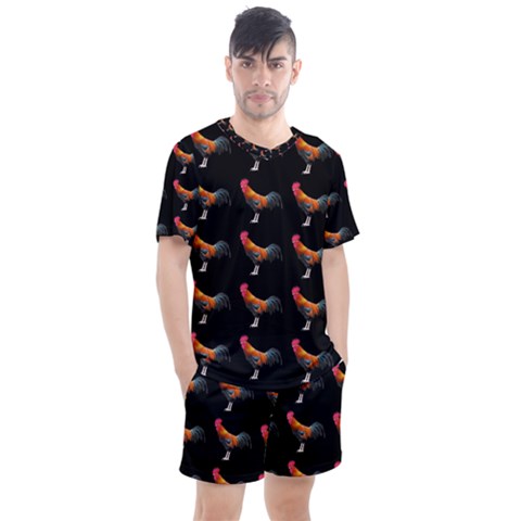 Background Pattern Chicken Fowl Cockerel Livestock Men s Mesh Tee And Shorts Set by Ravend