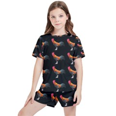 Background Pattern Chicken Fowl Cockerel Livestock Kids  Tee And Sports Shorts Set by Ravend