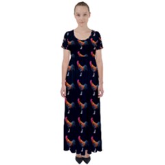 Background Pattern Chicken Fowl Cockerel Livestock High Waist Short Sleeve Maxi Dress by Ravend