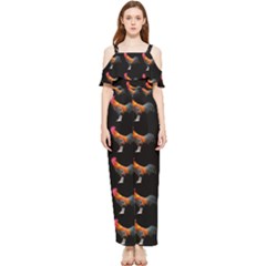 Background Pattern Chicken Fowl Cockerel Livestock Draped Sleeveless Chiffon Jumpsuit