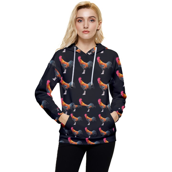 Background Pattern Chicken Fowl Cockerel Livestock Women s Lightweight Drawstring Hoodie